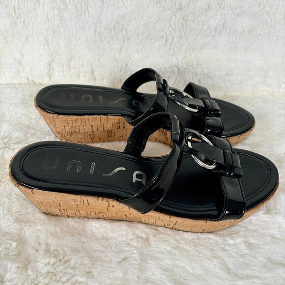 Unisa Platform Wedge Sandal Cork Metal Black Women’s Size 8M - Picture 3 of 7